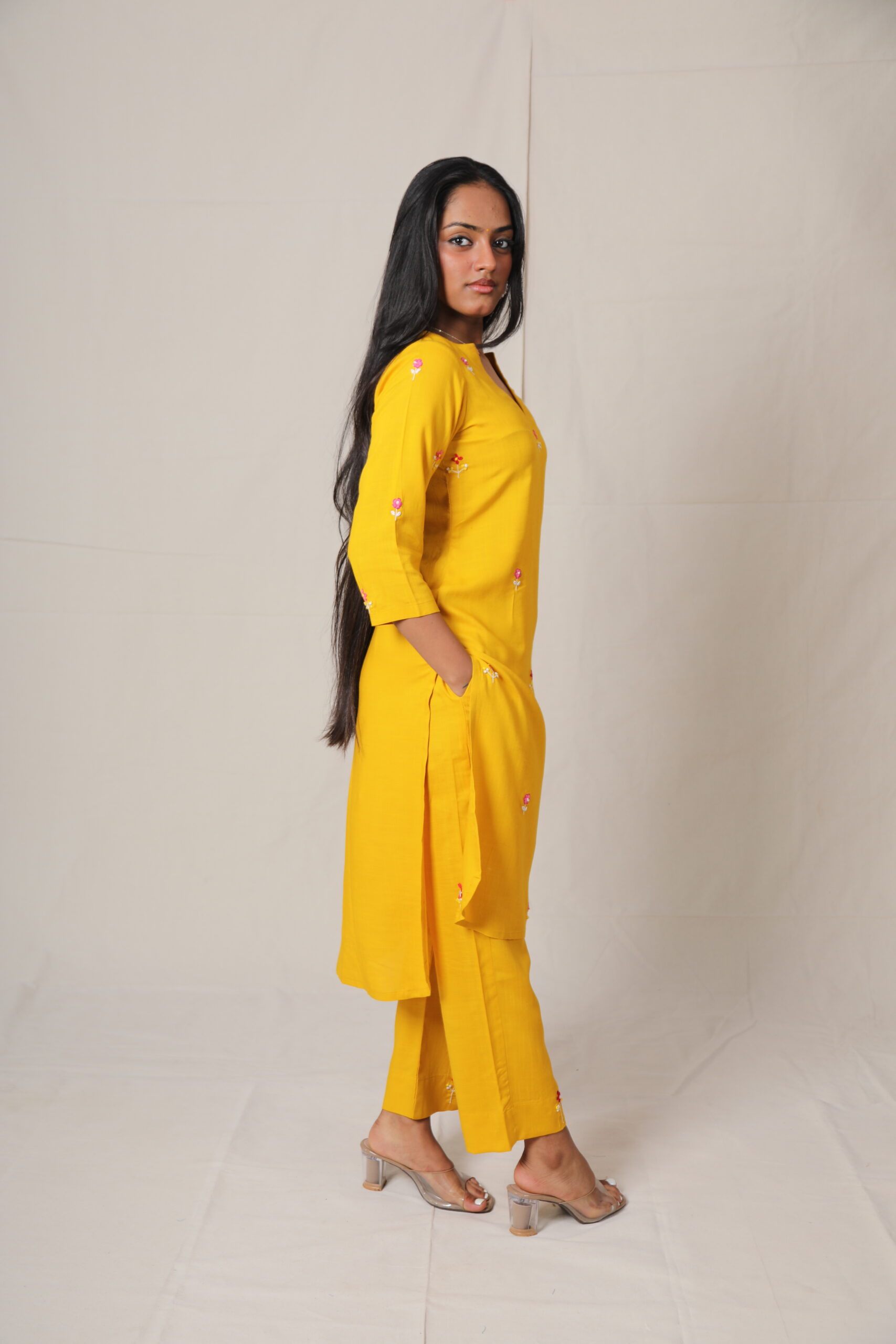 Sunshine Minimal Embroidered Mustard Yellow Kurta-Set - Image 2