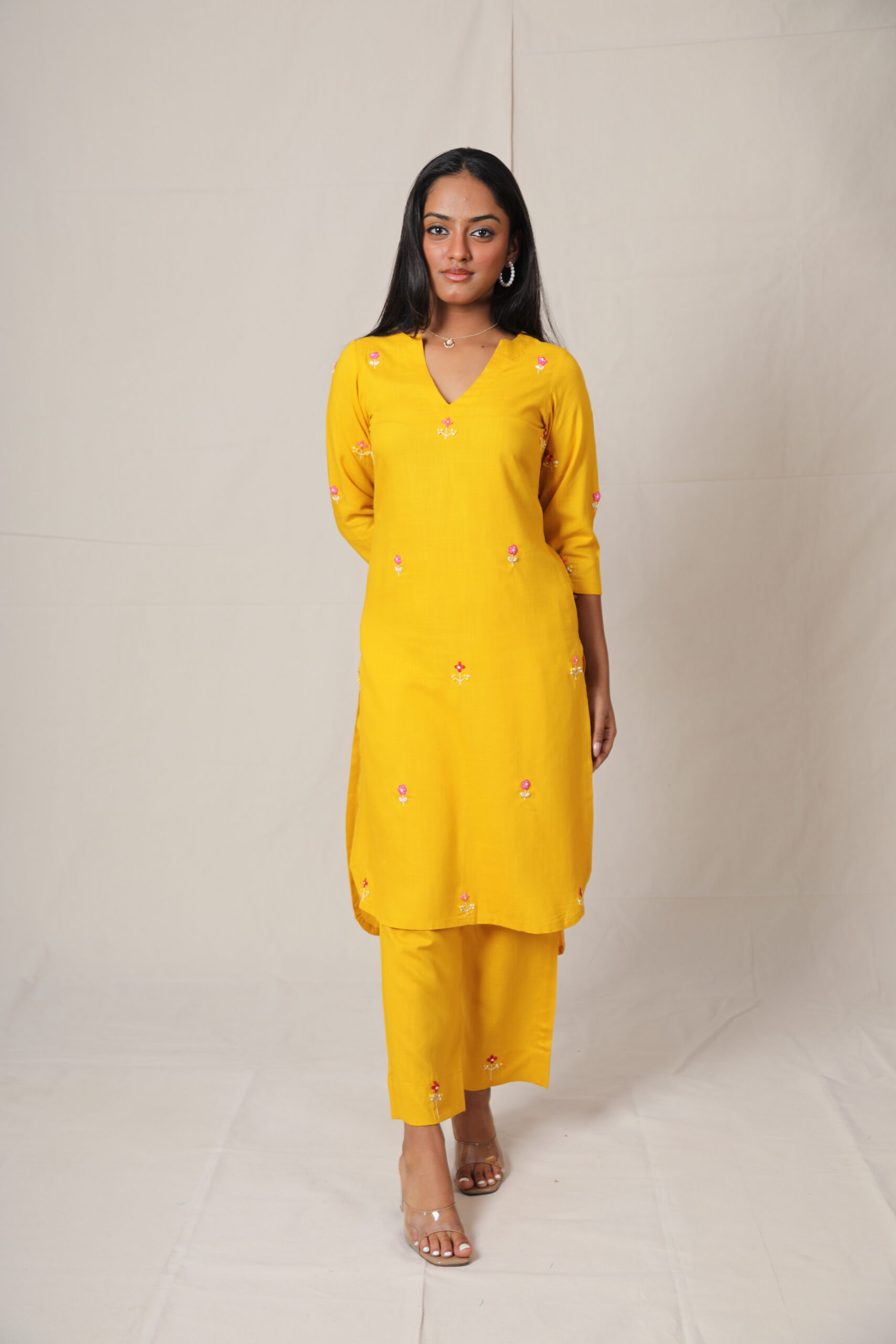 Sunshine Minimal Embroidered Mustard Yellow Kurta-Set