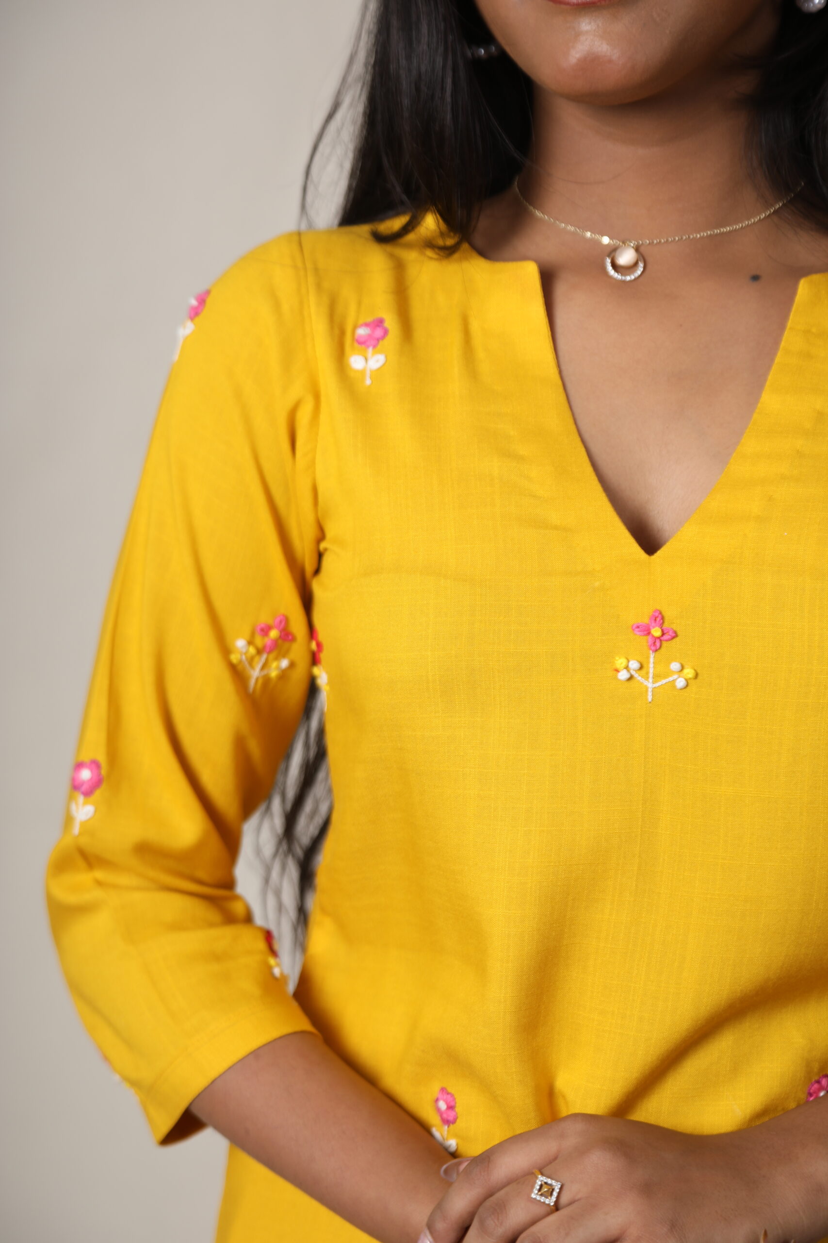 Sunshine Minimal Embroidered Mustard Yellow Kurta-Set - Image 4