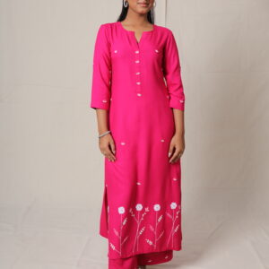 Tara Rose Charm Handcrafted pink Kurta -Set