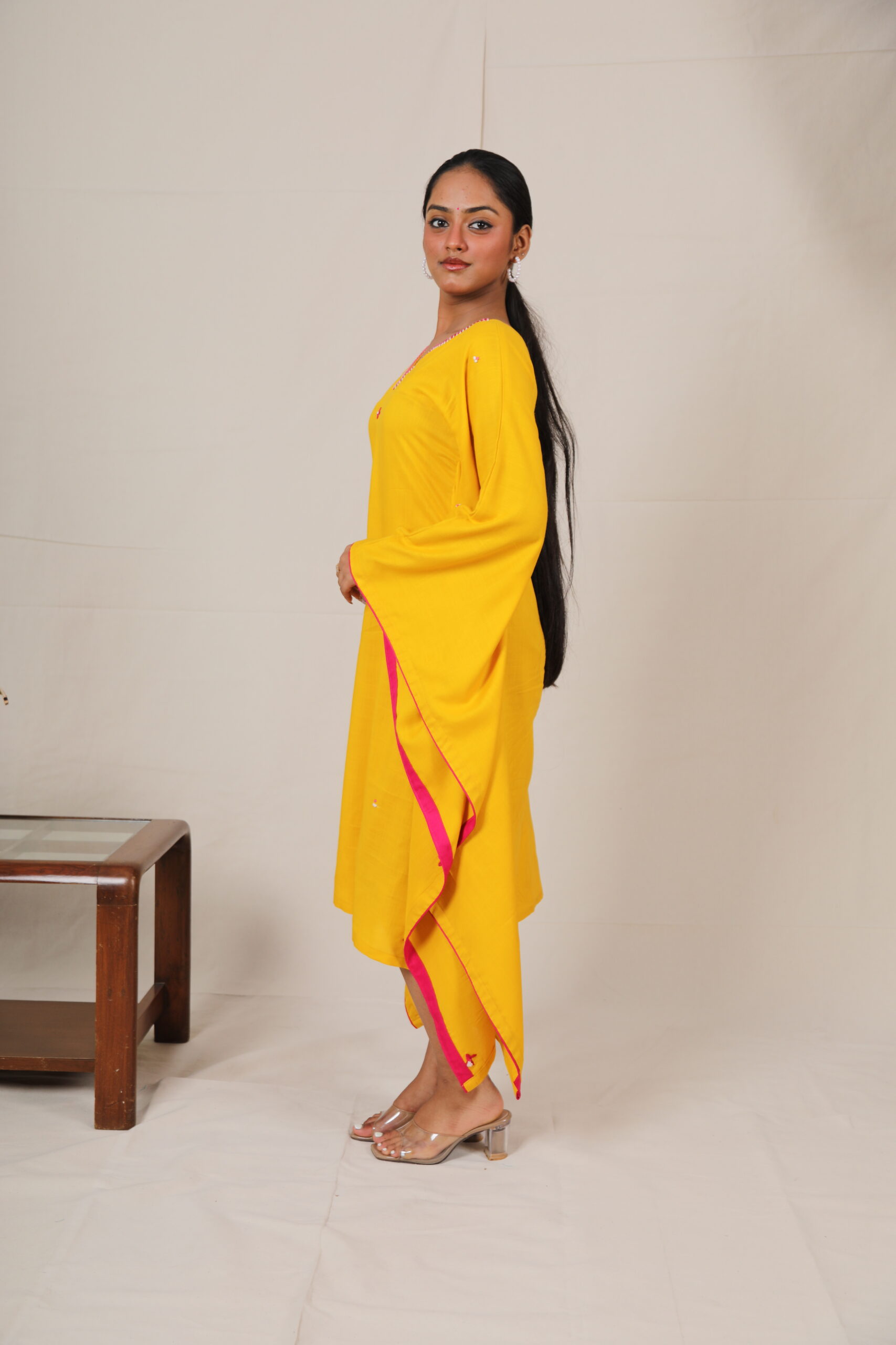 Liya Mustard Yellow Embroidered Kaftan - Image 5
