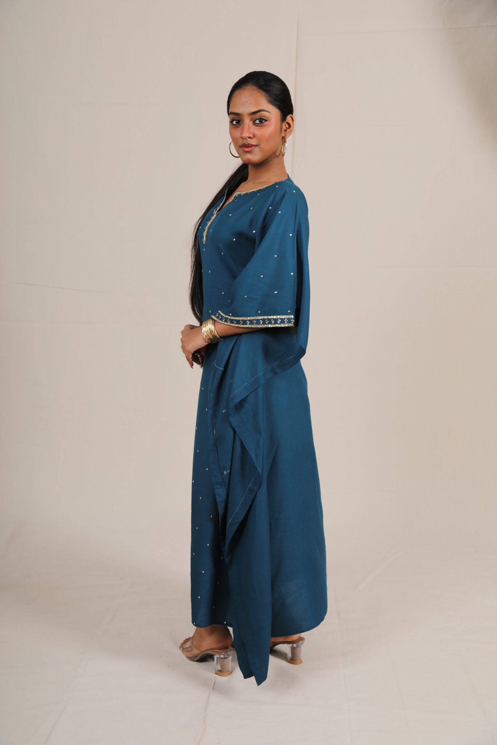 Aahana Gold Sequins Embroidered Blue Kaftan - Image 2