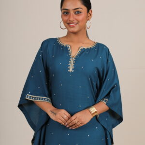 Aahana Gold Sequins Embroidered Blue Kaftan