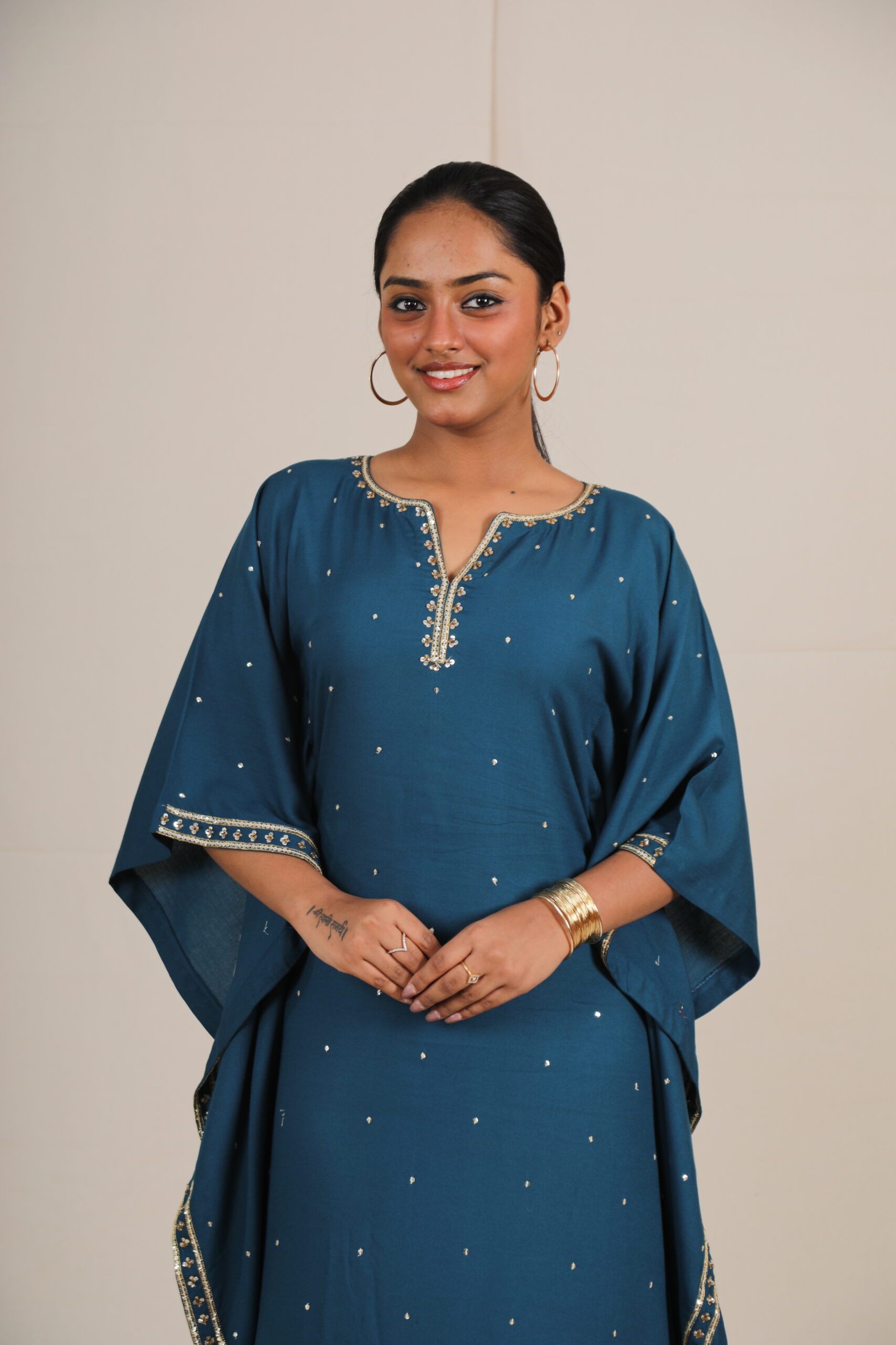 Aahana Gold Sequins Embroidered Blue Kaftan
