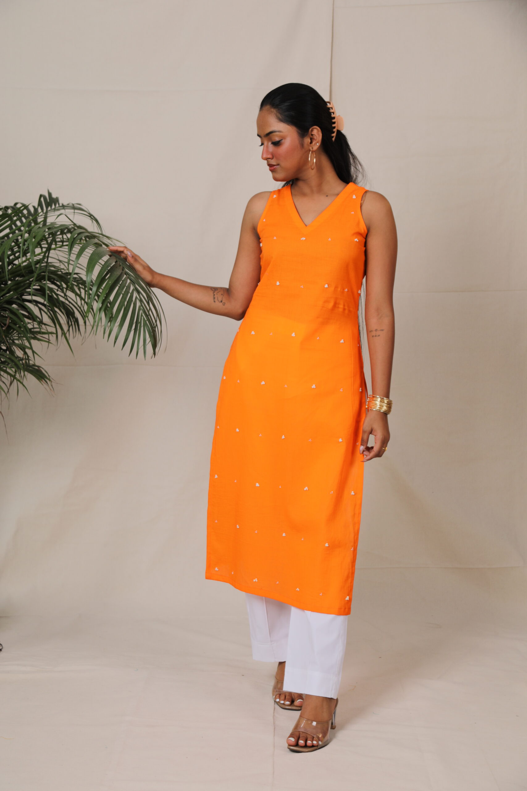 Umber Glow Handcrafted Orange Kurta - Image 2