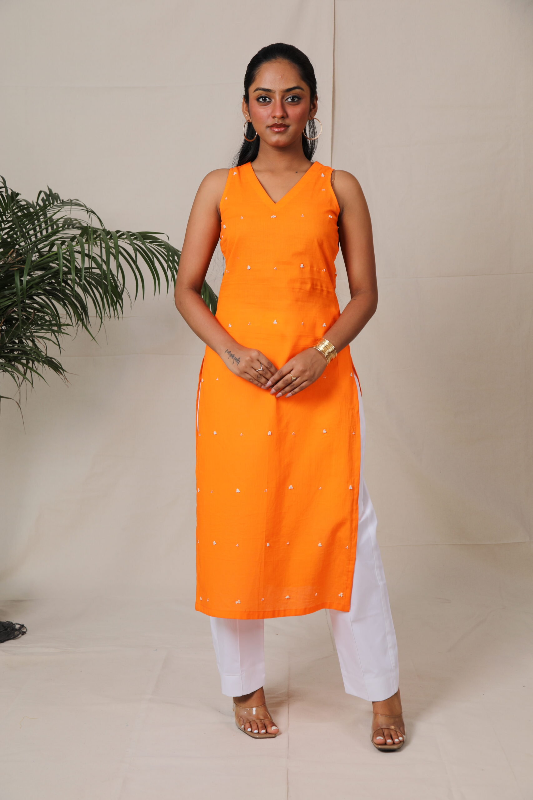 Umber Glow Handcrafted Orange Kurta