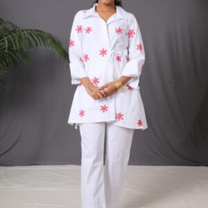 Sofia Red Bloom White Co-Ord Set