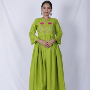 Avni Lotus Patch Handwork Green Dress